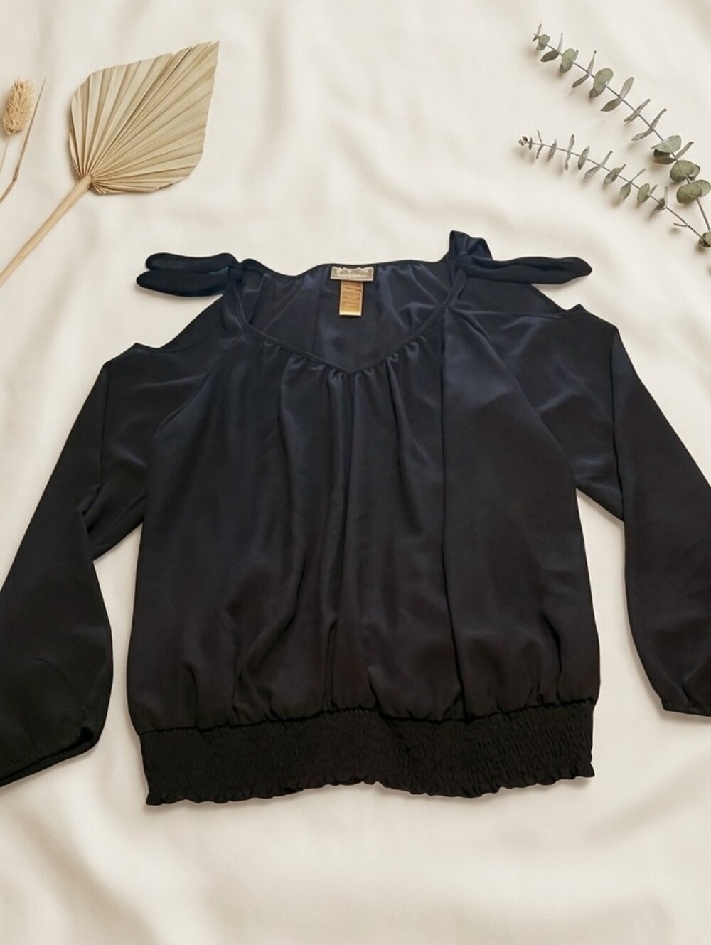 Miss Tina Black Cold-Shoulder Long Sleeve Top